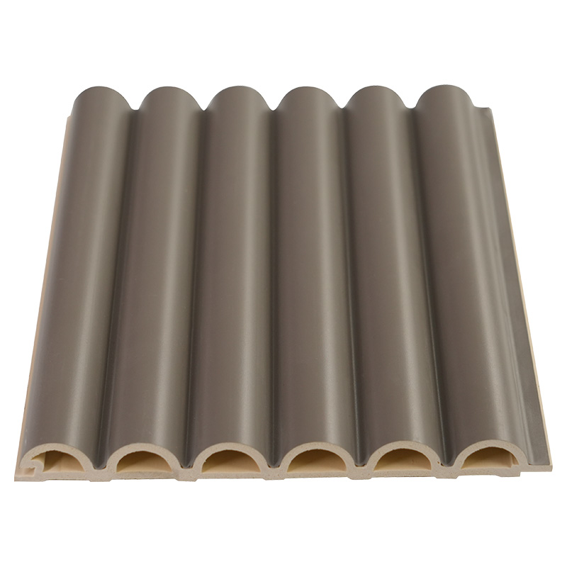 Lebar 158mm Tebal 15mm Panel Gelombang WPC PVC Butir Kayu Beralur